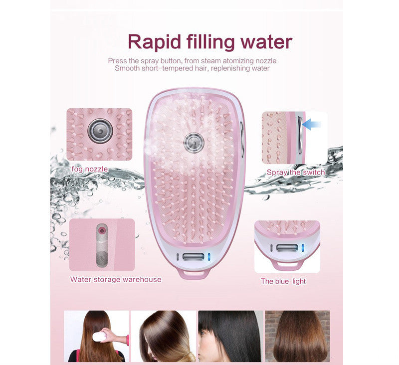 KTX-837843 Electric Head Massage Comb with Cold Spray and Anti-Static Hair Care Function, Lithium Battery, Pink Color