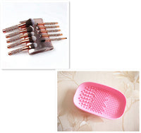 HKM-837331 Ten-Piece Diamond-Encrusted Makeup Brush Set - Nylon Bristles with Wooden Handles