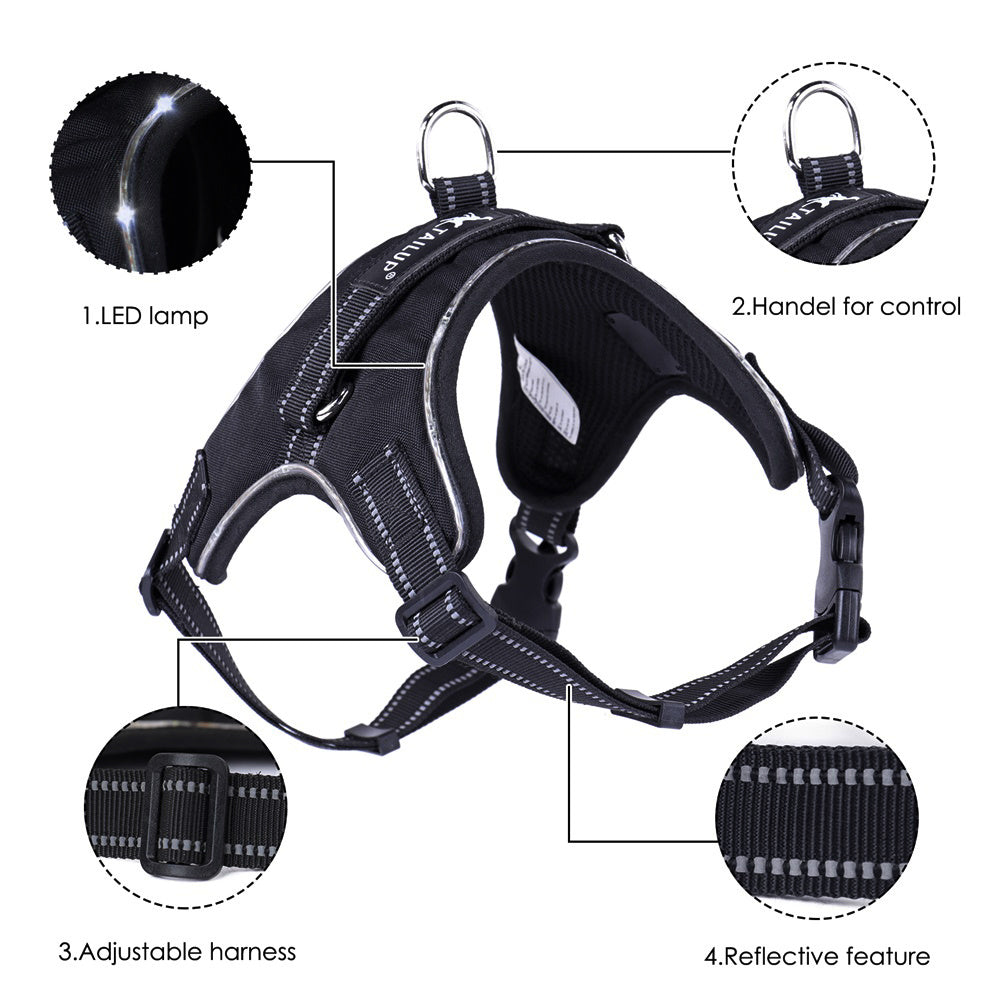 HKM-547667 Adjustable LED Dog Collar with Reflective Strips and Control Handle, Waterproof Oxford Material