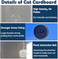 HKM-839443 Cat Corner Scratcher with Replaceable Pads and Hanging Ball - Durable Cardboard Vertical Kitty Scratching Board for Indoor Use