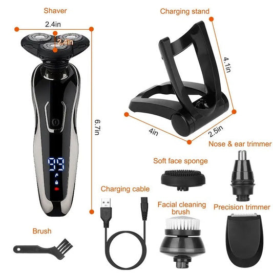 HKM-596435 5-in-1 Rechargeable Cordless Grooming Kit with Waterproof Shaver, Trimmer, and Facial Brush Set