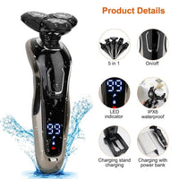 HKM-596435 5-in-1 Rechargeable Cordless Grooming Kit with Waterproof Shaver, Trimmer, and Facial Brush Set