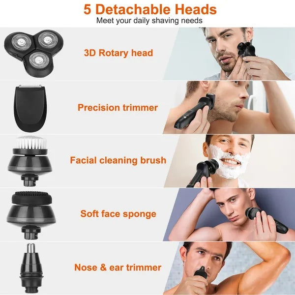HKM-596435 5-in-1 Rechargeable Cordless Grooming Kit with Waterproof Shaver, Trimmer, and Facial Brush Set