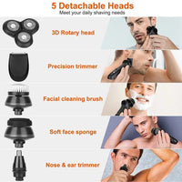 HKM-596435 5-in-1 Rechargeable Cordless Grooming Kit with Waterproof Shaver, Trimmer, and Facial Brush Set