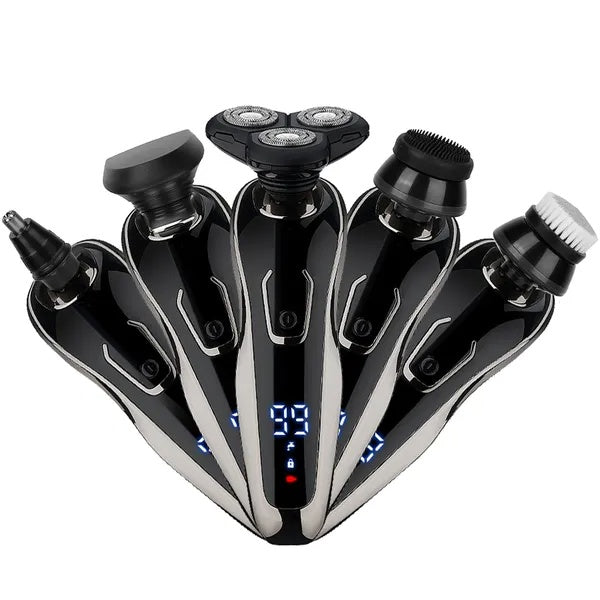 HKM-596435 5-in-1 Rechargeable Cordless Grooming Kit with Waterproof Shaver, Trimmer, and Facial Brush Set