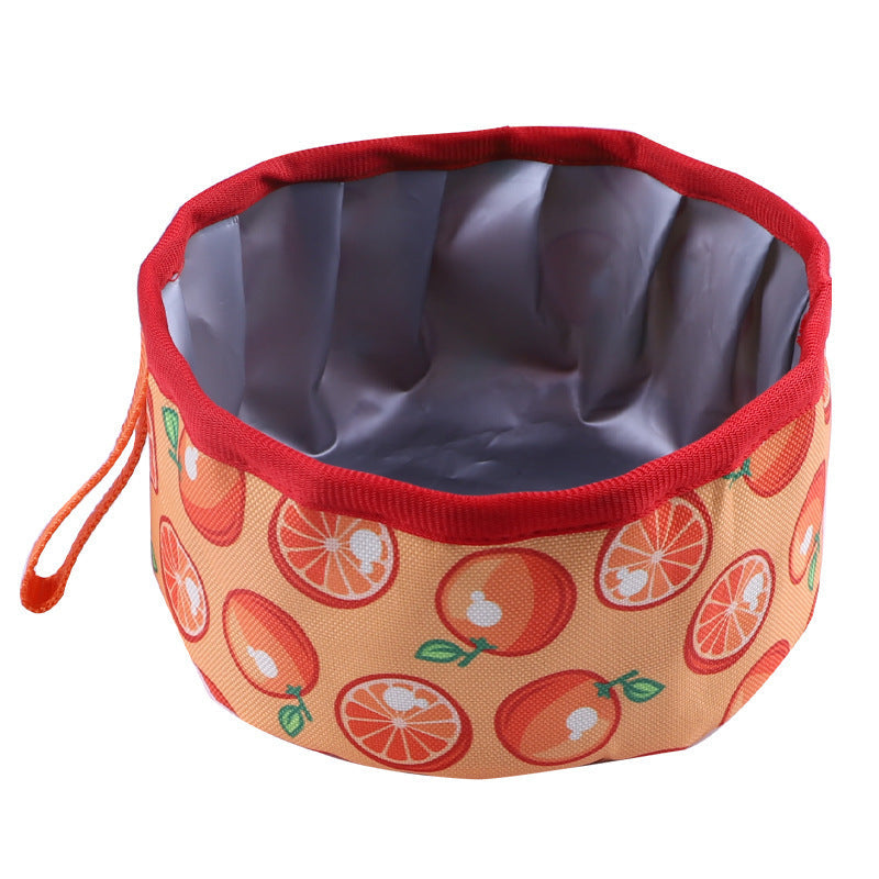 JMT-099722 Portable Oxford Cloth Folding Food Basin for Outdoor Use - Available in Strawberry, Pineapple, Orange, Watermelon, Daisy Designs