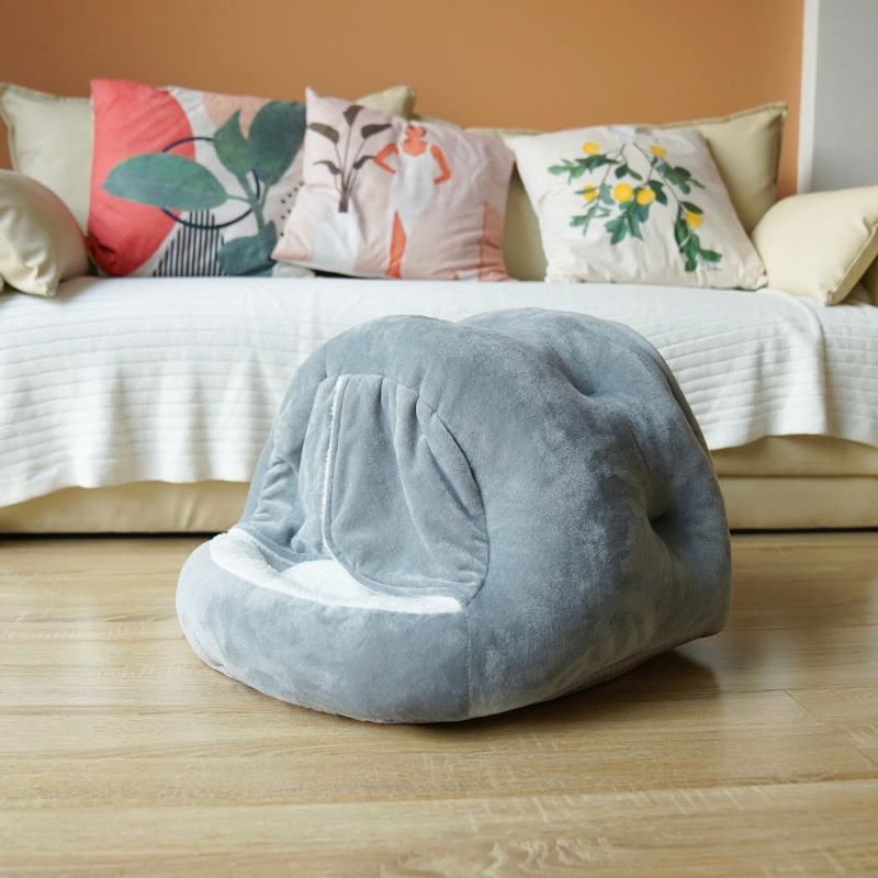 HKM-252883 Plush Semi-Closed Velvet Cat Kennel with Door Curtain for Comfort and Style