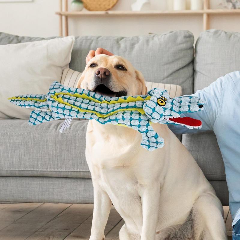 HKM-227219 Durable Plush Dog Toy in Crocodile Shape with Squeaker for Small and Large Dogs