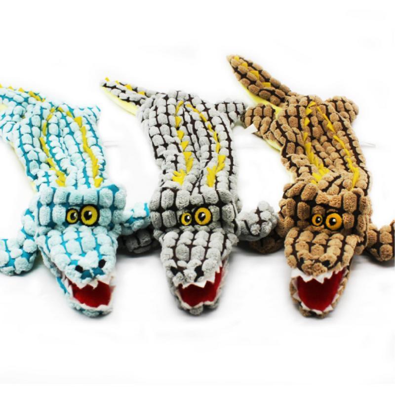 HKM-227219 Durable Plush Dog Toy in Crocodile Shape with Squeaker for Small and Large Dogs