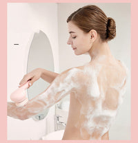 HKM-726867 Electric Back Massage Brush with 4 Rotating Heads, Waterproof Bathing Tool for Skin Exfoliation and Cleaning