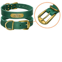 HKM-325715 Personalized Leather Dog Collar with Engraved Golden Nameplate for Medium to Large Breeds