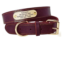 HKM-325715 Personalized Leather Dog Collar with Engraved Golden Nameplate for Medium to Large Breeds