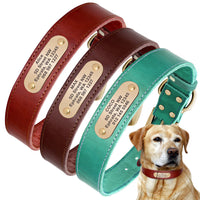 HKM-325715 Personalized Leather Dog Collar with Engraved Golden Nameplate for Medium to Large Breeds