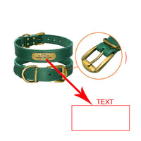 HKM-325715 Personalized Leather Dog Collar with Engraved Golden Nameplate for Medium to Large Breeds