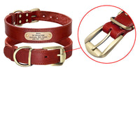 HKM-325715 Personalized Leather Dog Collar with Engraved Golden Nameplate for Medium to Large Breeds