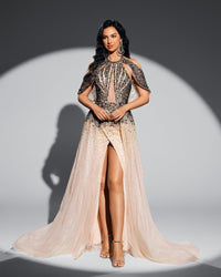 HKM-775571 Elegant Women's Evening Dress in Champagne Colour - EZ25071