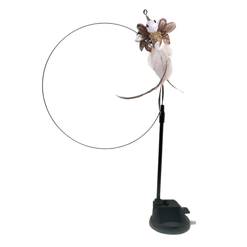 HKM-257683 Feather Cat Teaser with Epoxy Sucker Holder and Steel Wire Design