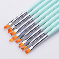 HKM-640979 Nail Art Brush Set – 8 Specialty Tip Brushes with Pink and Lake Blue Handles for Flower Design
