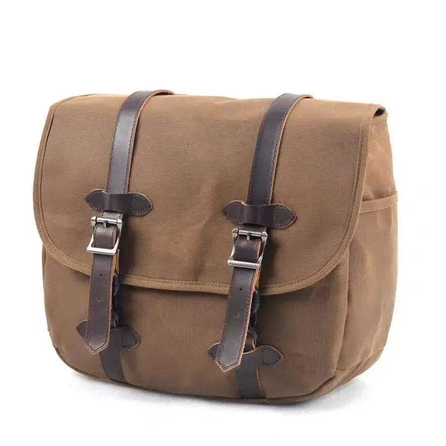 KTX-827923 Vintage Dyed Wax Canvas Motorcycle Side Bag with Leather Accents