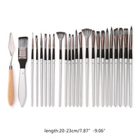 HKM-239443 24-Piece Nylon Hair Brush Set for Acrylic, Gouache, and Watercolor Painting with Scraper