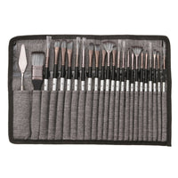 HKM-239443 24-Piece Nylon Hair Brush Set for Acrylic, Gouache, and Watercolor Painting with Scraper