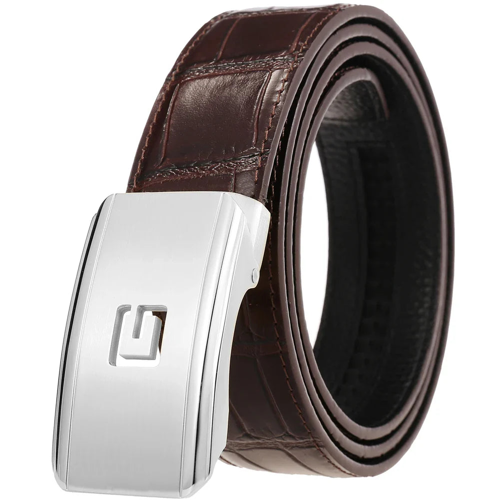 HKM-965587 Men's Leather Belt with Customisable Steel Buckle, Model LY36-61502-8