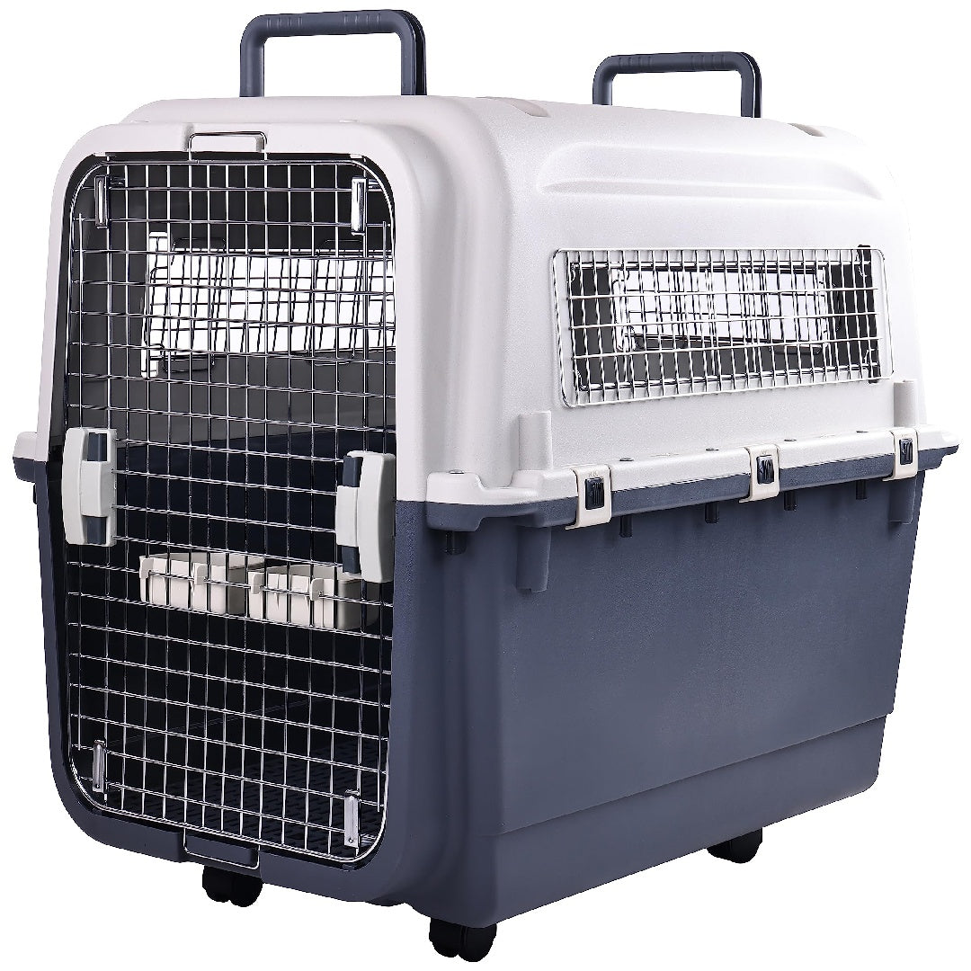 HKM-350355 Durable Plastic Dog Kennel with Rolling Wheels, Airline Approved, Multiple Sizes Available