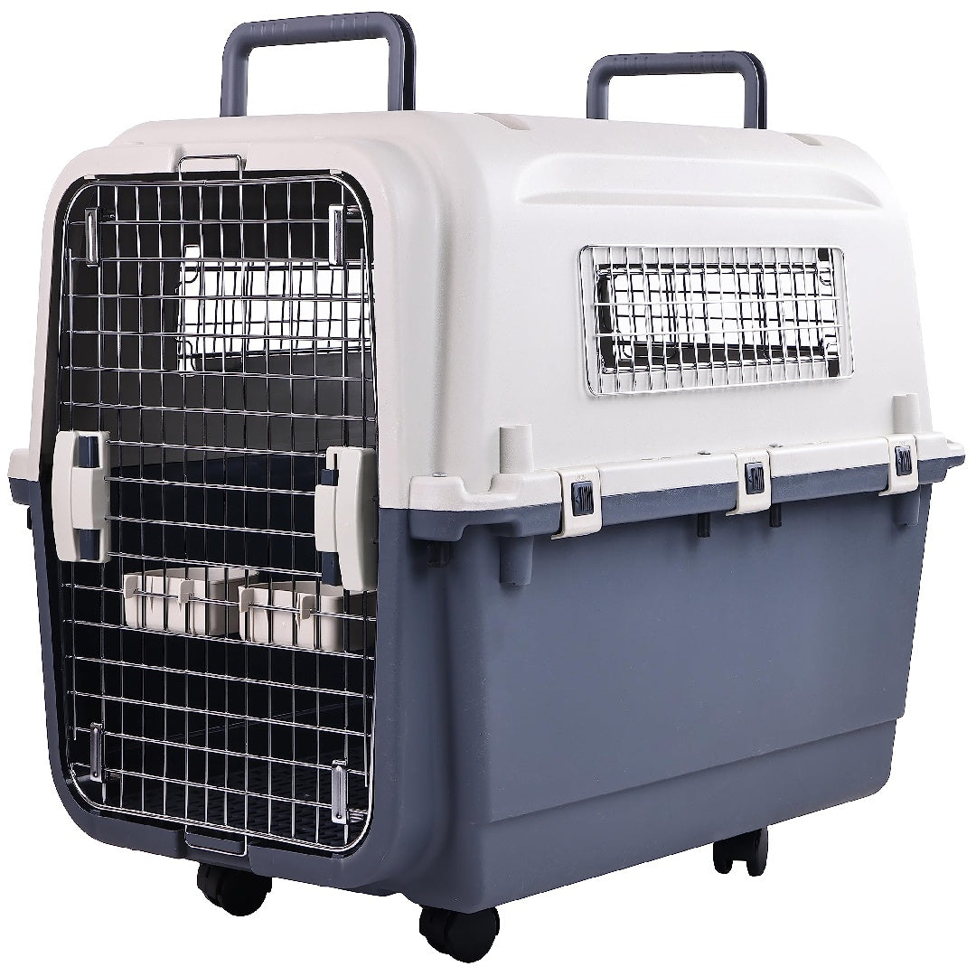 HKM-350355 Durable Plastic Dog Kennel with Rolling Wheels, Airline Approved, Multiple Sizes Available