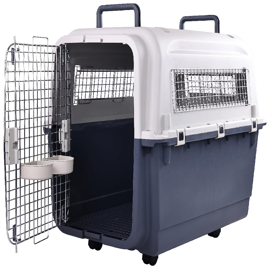 HKM-350355 Durable Plastic Dog Kennel with Rolling Wheels, Airline Approved, Multiple Sizes Available