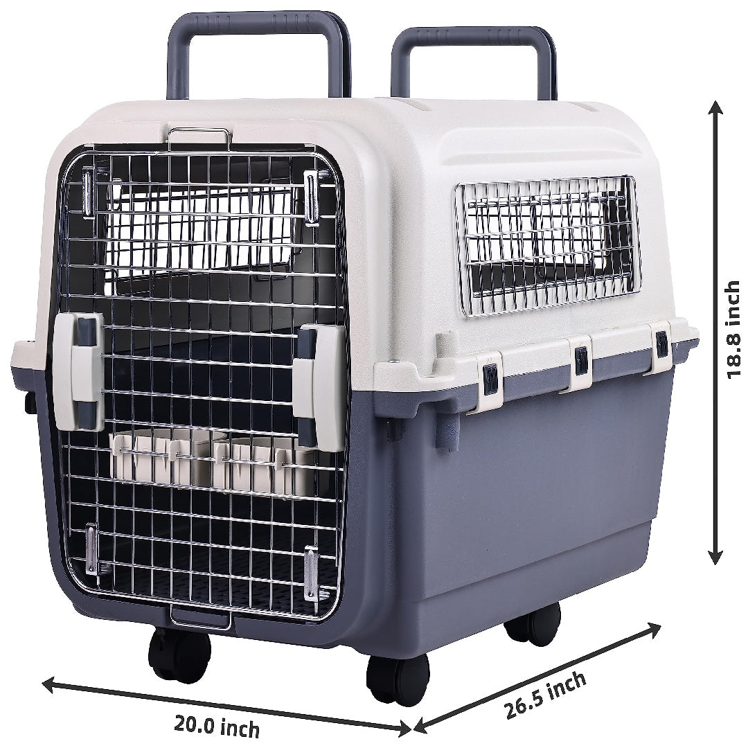 HKM-350355 Durable Plastic Dog Kennel with Rolling Wheels, Airline Approved, Multiple Sizes Available