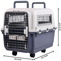 HKM-350355 Durable Plastic Dog Kennel with Rolling Wheels, Airline Approved, Multiple Sizes Available