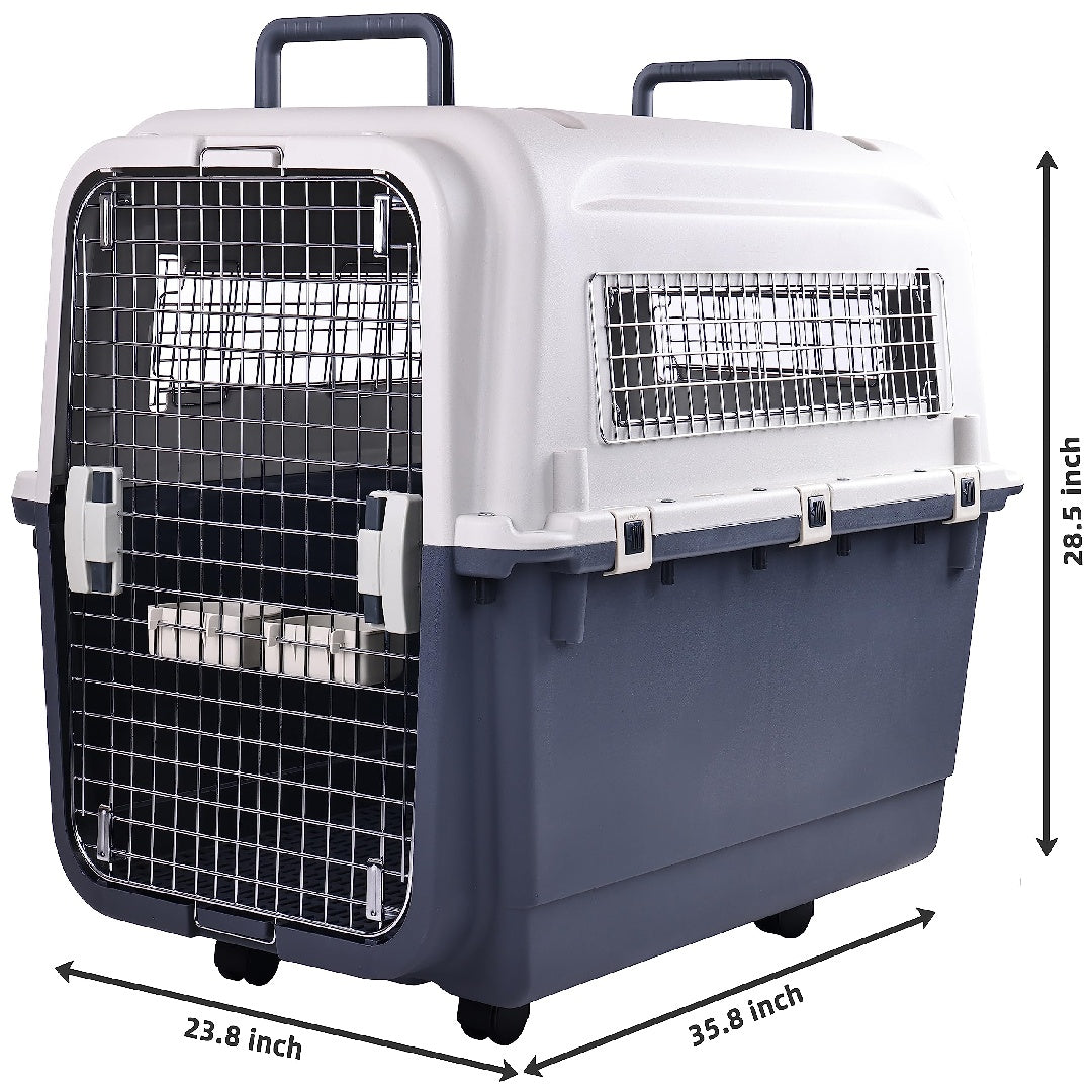 HKM-350355 Durable Plastic Dog Kennel with Rolling Wheels, Airline Approved, Multiple Sizes Available