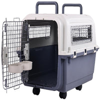HKM-350355 Durable Plastic Dog Kennel with Rolling Wheels, Airline Approved, Multiple Sizes Available