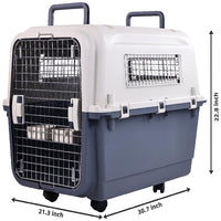 HKM-350355 Durable Plastic Dog Kennel with Rolling Wheels, Airline Approved, Multiple Sizes Available