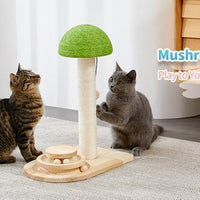 HKM-971795 Interactive Wooden Cat Scratching Post with Sisal Rope and Track Ball, 20" Scratch Pad