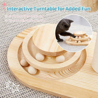 HKM-971795 Interactive Wooden Cat Scratching Post with Sisal Rope and Track Ball, 20" Scratch Pad