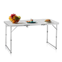 HKM-550291 Compact 4ft Silver Outdoor Folding Table - Aluminum Alloy, Lightweight Three-Fold Design, 30kg Capacity
