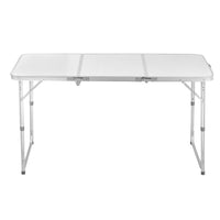 HKM-550291 Compact 4ft Silver Outdoor Folding Table - Aluminum Alloy, Lightweight Three-Fold Design, 30kg Capacity