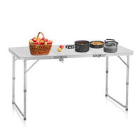 HKM-550291 Compact 4ft Silver Outdoor Folding Table - Aluminum Alloy, Lightweight Three-Fold Design, 30kg Capacity