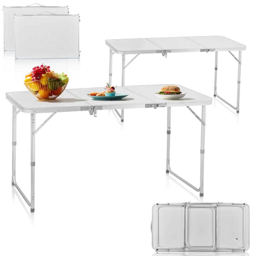 HKM-550291 Compact 4ft Silver Outdoor Folding Table - Aluminum Alloy, Lightweight Three-Fold Design, 30kg Capacity