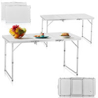 HKM-550291 Compact 4ft Silver Outdoor Folding Table - Aluminum Alloy, Lightweight Three-Fold Design, 30kg Capacity