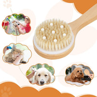 HKM-612243 Pet Bath Brush with Massage Points, Wooden Handle & Natural Bristles for Effective Grooming and Bathing