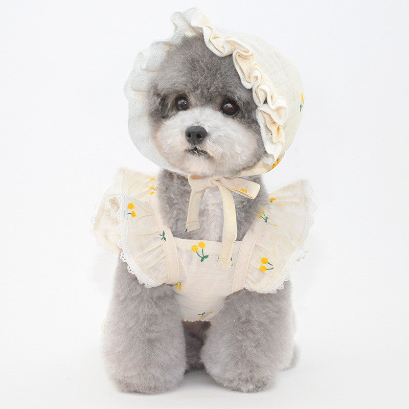 HKM-379731 Cherry Flying Sleeve Skirt for Dogs and Cats - Soft, Comfortable Pet Clothing in Various Sizes