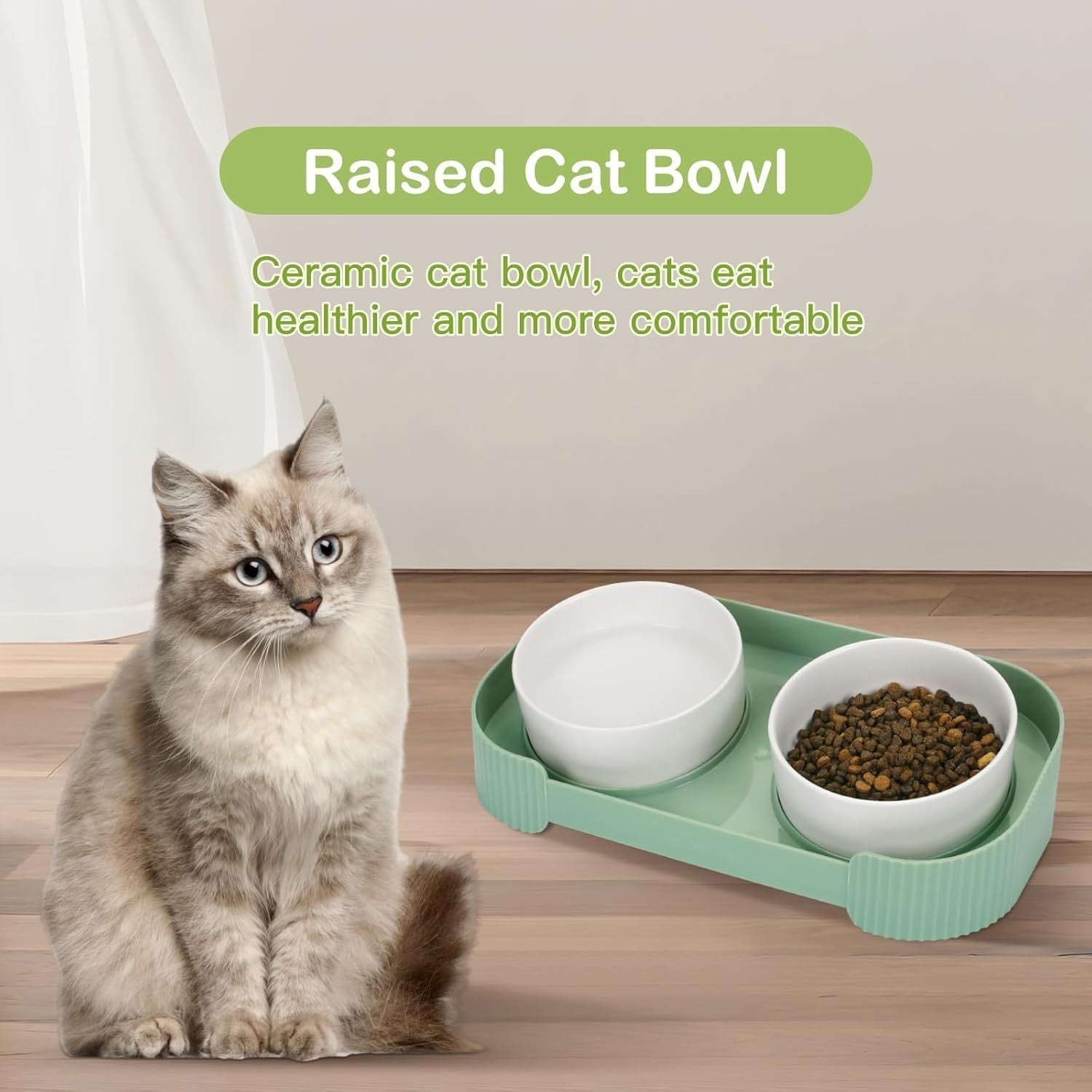 HKM-973139 Elevated Ceramic Cat Bowls with Tilted Stand for Easy Digestion and Anti-Vomiting Design