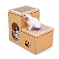 HKM-903955 Cat House with Dual Ladder, Grinding Disc, and Catnip Toy - Ventilated, All-Season Design, DIY Assembly