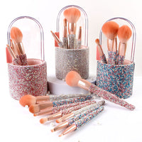 HKM-691603 Diamond-Encrusted 8-Piece Makeup Brush Set in White, Blue, and Pink Rhinestone Options