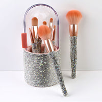 HKM-691603 Diamond-Encrusted 8-Piece Makeup Brush Set in White, Blue, and Pink Rhinestone Options
