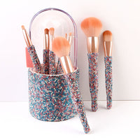 HKM-691603 Diamond-Encrusted 8-Piece Makeup Brush Set in White, Blue, and Pink Rhinestone Options