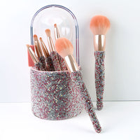 HKM-691603 Diamond-Encrusted 8-Piece Makeup Brush Set in White, Blue, and Pink Rhinestone Options