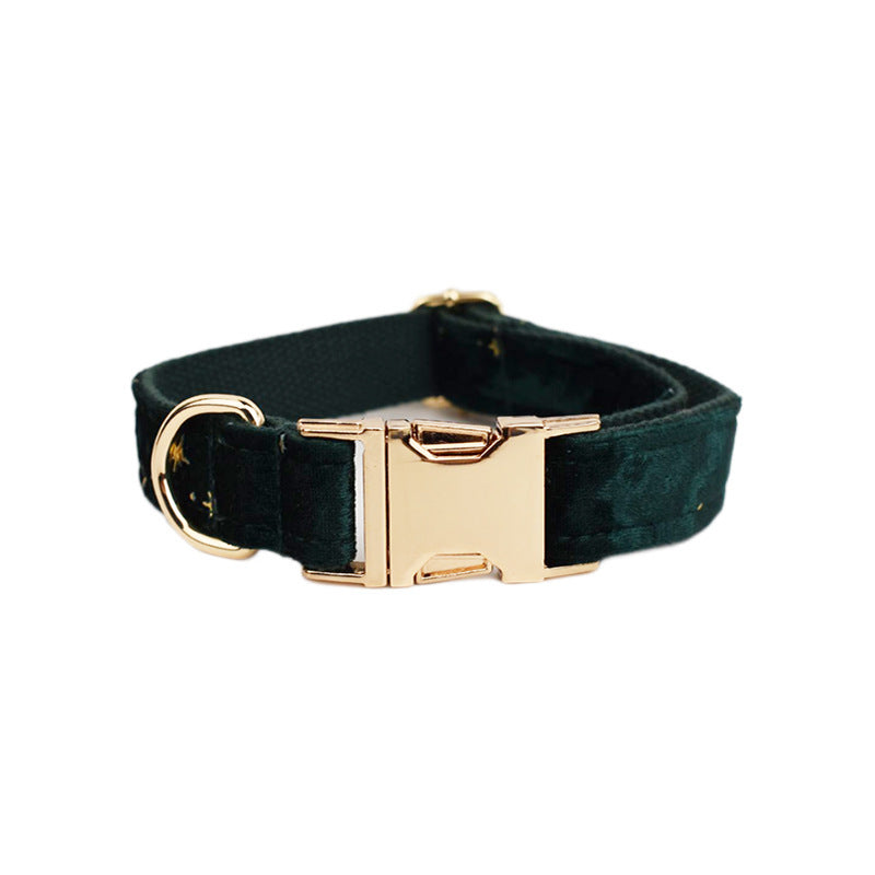 HKM-107027 Velvet Fabric Dog Collar Set with Leash, Bow, Flower, Vest, and Poop Bag